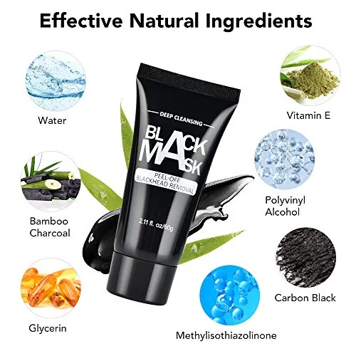 AFDEAL Blackhead Remover Face Mask, Charcoal Peel Off Mask, Bamboo Activated Black Charcoal Masks with Brush, Deep Cleansing Purifying Facial Mask for All Skin Types, for Both Men and Women 2.11 fl/oz