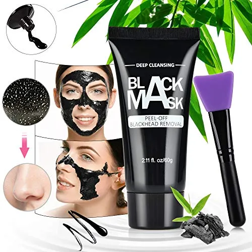 AFDEAL Blackhead Remover Face Mask, Charcoal Peel Off Mask, Bamboo Activated Black Charcoal Masks with Brush, Deep Cleansing Purifying Facial Mask for All Skin Types, for Both Men and Women 2.11 fl/oz