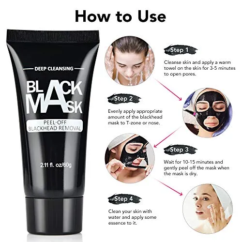 AFDEAL Blackhead Remover Face Mask, Charcoal Peel Off Mask, Bamboo Activated Black Charcoal Masks with Brush, Deep Cleansing Purifying Facial Mask for All Skin Types, for Both Men and Women 2.11 fl/oz