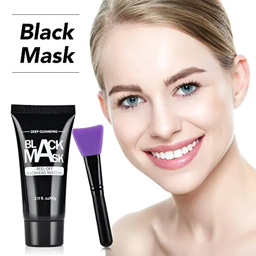 AFDEAL Blackhead Remover Face Mask, Charcoal Peel Off Mask, Bamboo Activated Black Charcoal Masks with Brush, Deep Cleansing Purifying Facial Mask for All Skin Types, for Both Men and Women 2.11 fl/oz